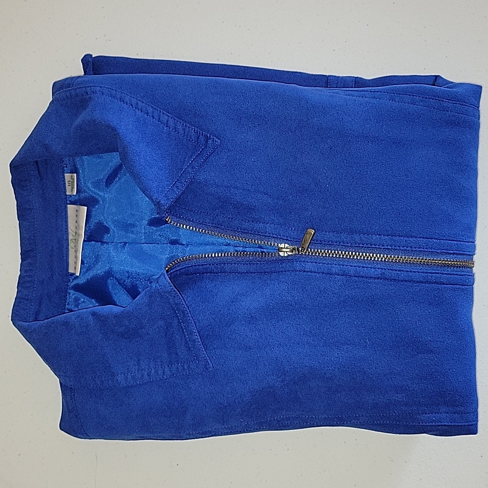Blue Front-Zipper Blazer Jacket